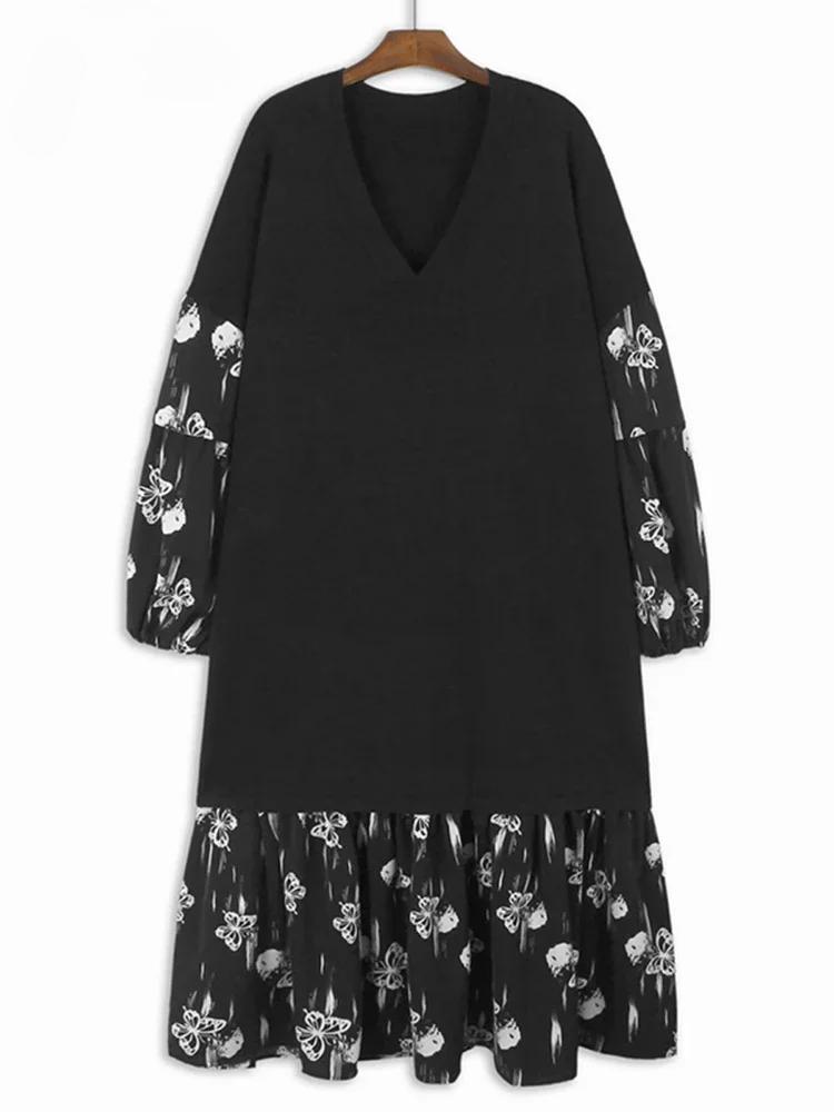 

Xitao Свободное лоскутное вязаное женское платье GJ1101 One Size чёрный