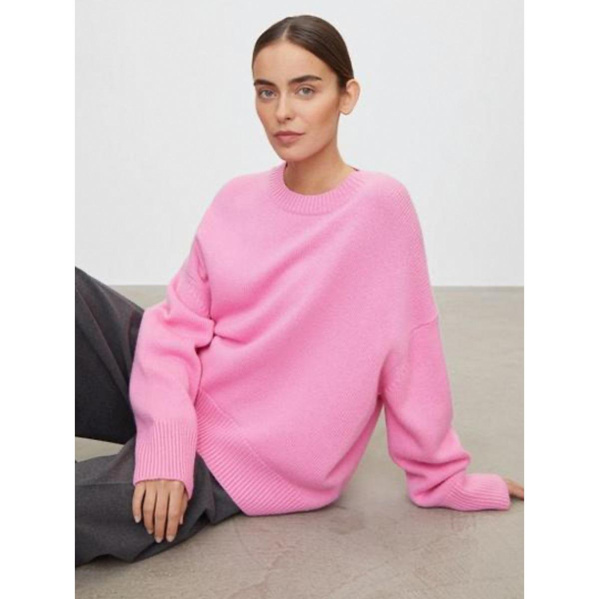 Solid Color Round Neck Sweater for Women Soft Knit Top Casual Loose Fit One Size 2243₽