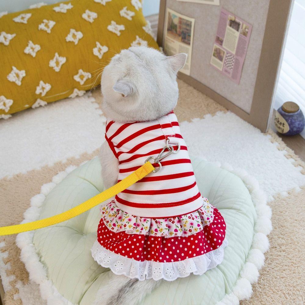 Cute Striped Dog Dress Soft Cat Vest Harness Pet Chest Strap Pet Princess Lace Skirt Spring