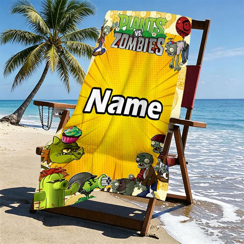Custom Name Personalized Plants vs. Zombies Print Beach Towel, for Trip Camping Beach Party Home Decor, Birthday Gift for Family & Friends