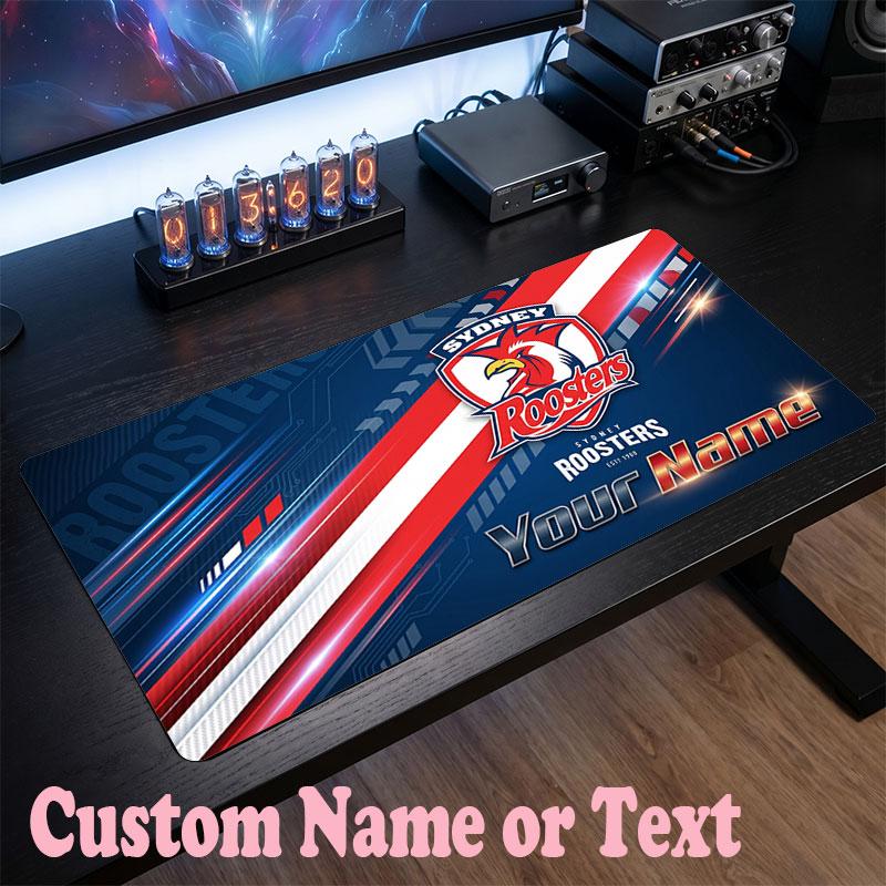 Sydney Roosters Customized Name Text Mouse Pad, Large Desk Mouse Mat Personalized Home Office Present