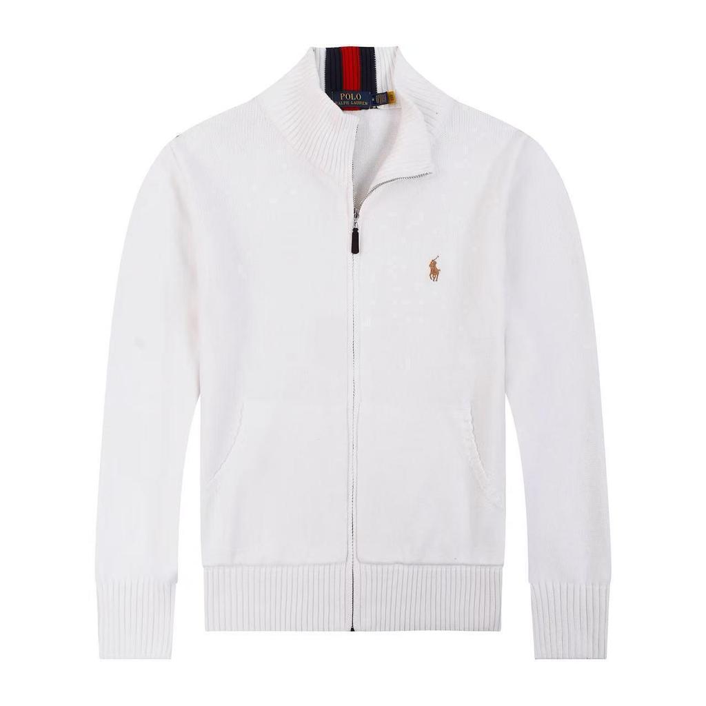 Men's Slim Fit Stand Collar Cardigan Sweater with Small Horse Logo - Spring & Autumn Long Sleeve Knitwear