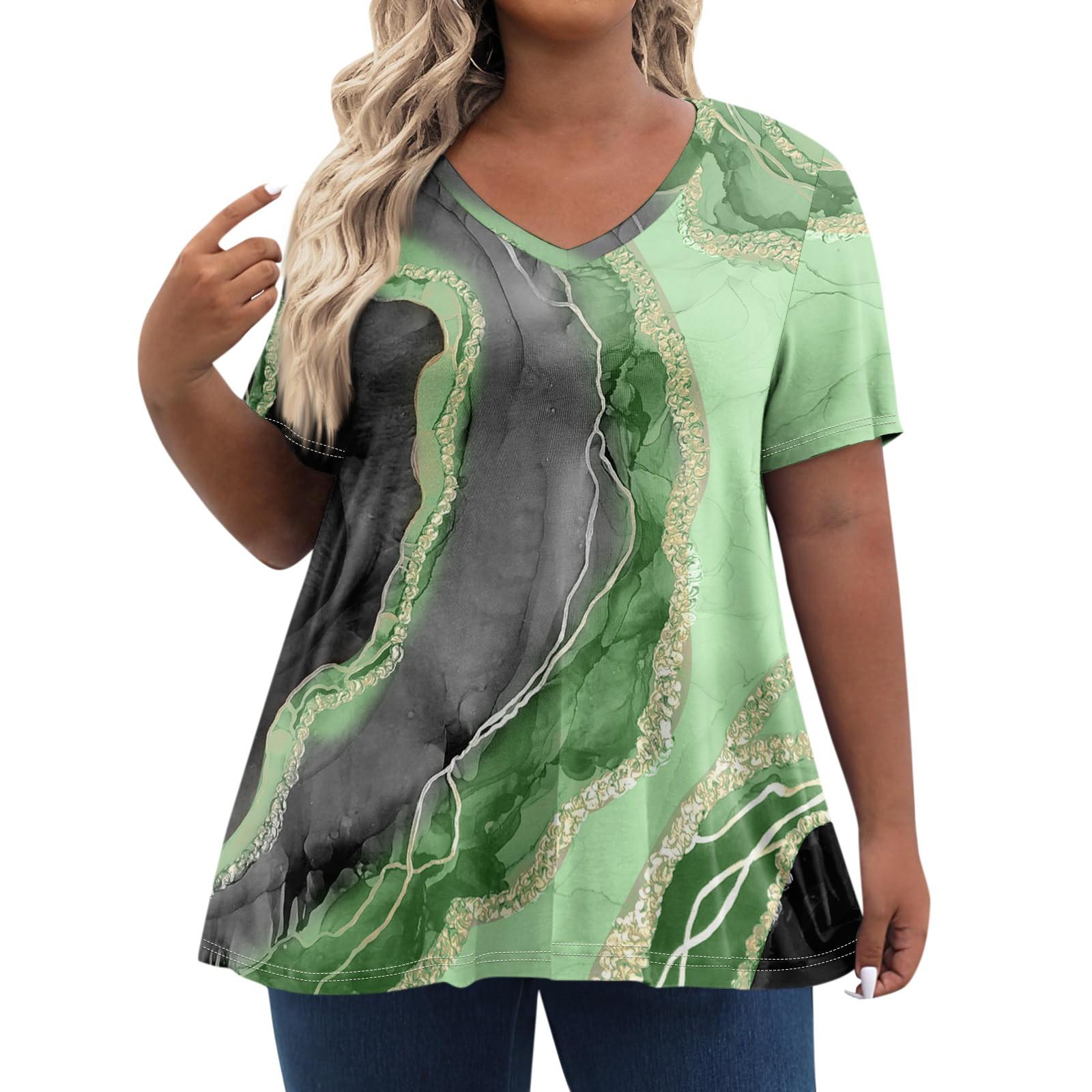 

Женские топы больших размеров, шорты с рукавами, рубашки с V-образным вырезом, повседневная одежда, топы с принтом 7XL зелёный