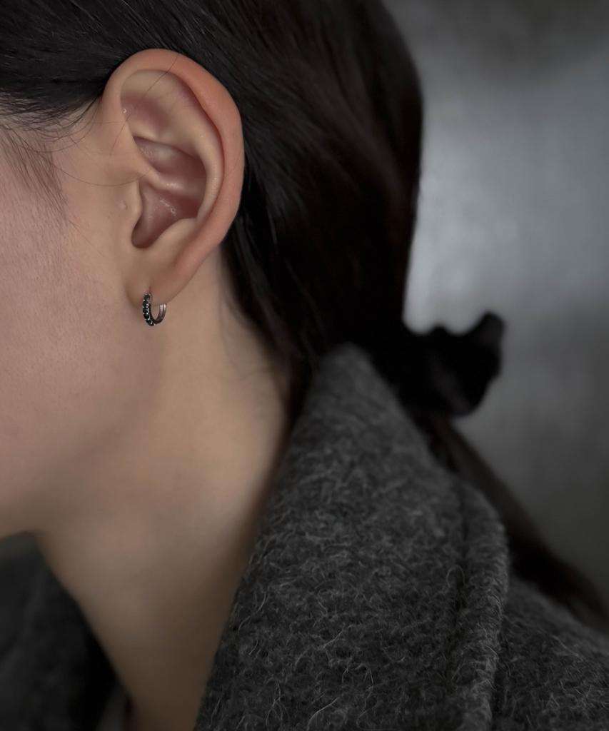 Baradu 925 Black Pave Mini Round Hoop Earrings