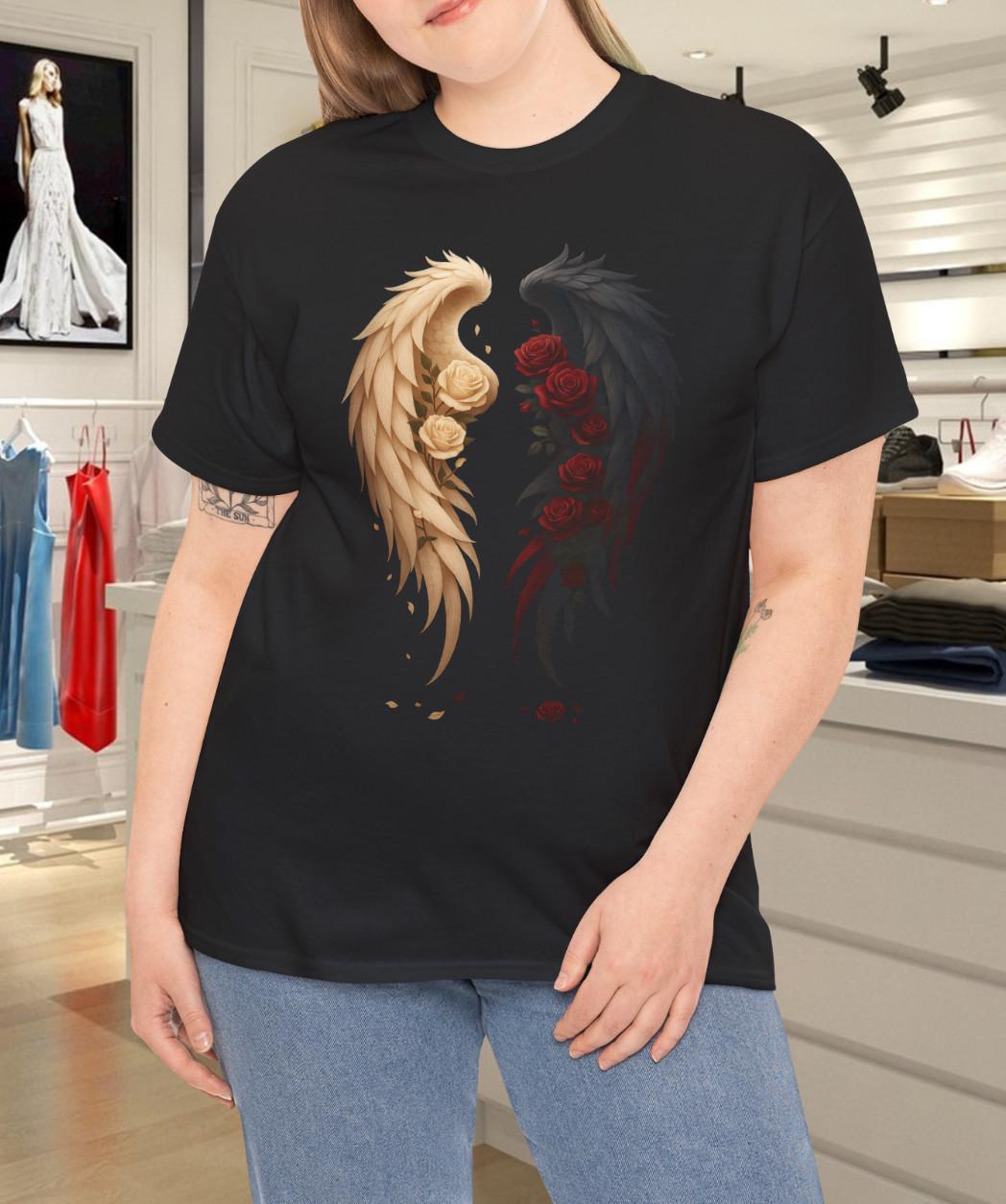 Angel Wings Light and Dark Roses Duality T-Shirt Mens Womens Tees Top S
