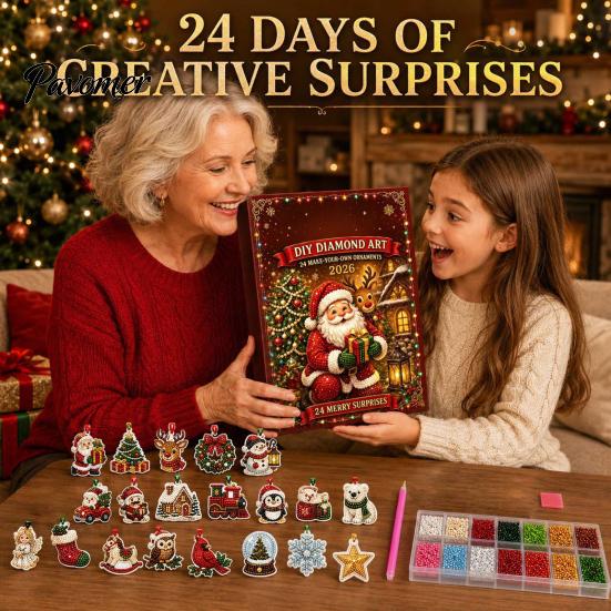 Holiday Home Crafting Kits Christmas Ornament Advent Calendar, Faux Diamond Art DIY Kit, Creative Gift for Teachers Sparkling Hanging Ornaments