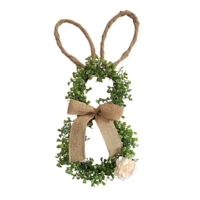19.6 Inch Easter Wreaths With Flower Green Plant Front Door Wreath Linen Bow Simulation Design Artificial Wreath Wall Decoration