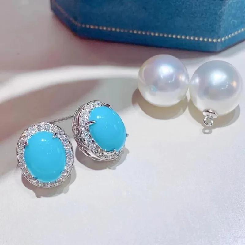 Luxus Runde Imitation Perlen Ohrringe für Damen Silberfarbenes Metall Eingelegt Blauer Stein Zirkon Hängende Ohrringe Damen