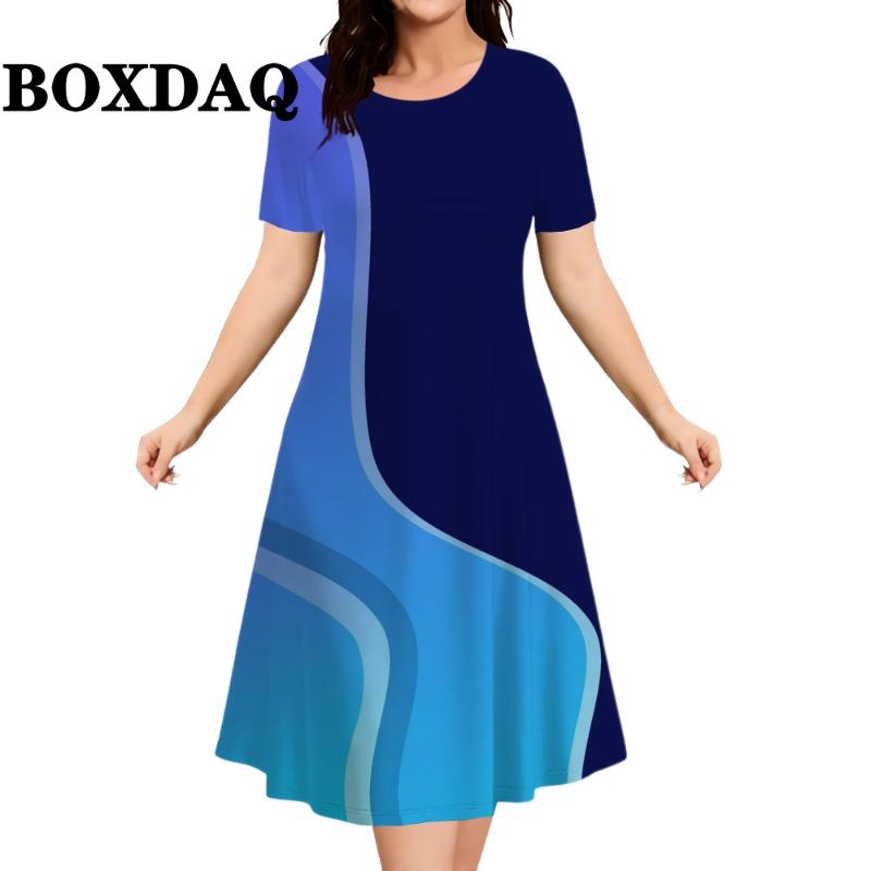 New Women s Striped Abstract Printed Dress Elegant Fashion Casual Short Sleeve Summer Dresses Ladies L