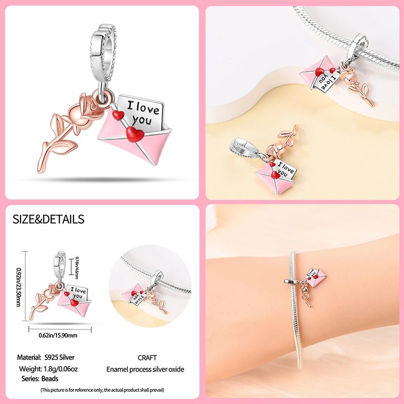 Copper Romantic Couple Rose Valentine'S Day Charms Beads Fit Qikaola Original Bracelets Fine Diy Jewelry Gifts