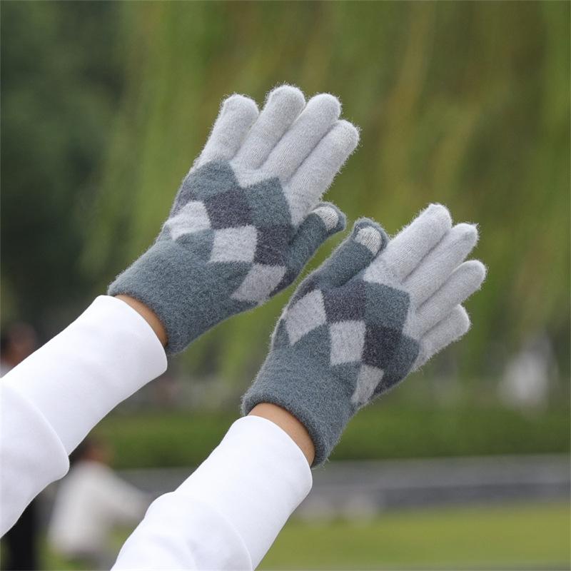 Wool Thermal Gloves Women'S Autumn Touch Screen Riding Cute Winter Cycling Student Five Fingers Velvet Ins Knitting