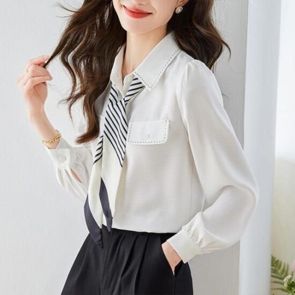 Navava Long Sleeve Shirt Blouse Scarf Neck Nb2948