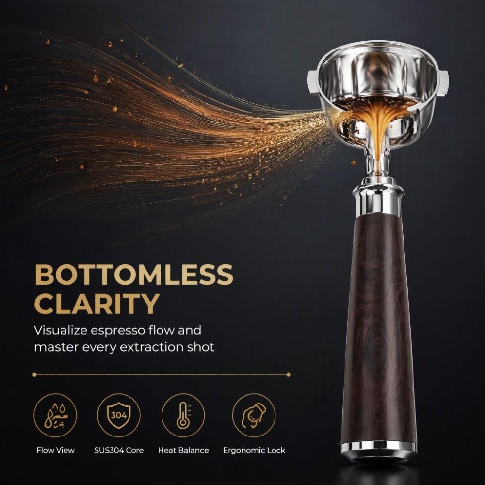Stainless Steel and Wooden Handle Bottomless Portafilter for Delonghi EC0680 Espresso Brewing