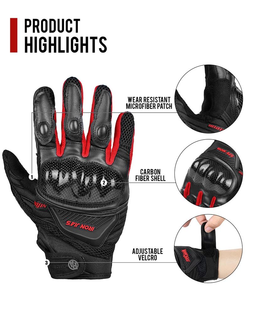 Motorcycle Gloves, For Spring and Summer, Breathable, Carbon Fiber, Leather, Mesh Gloves, For Motorcycles,