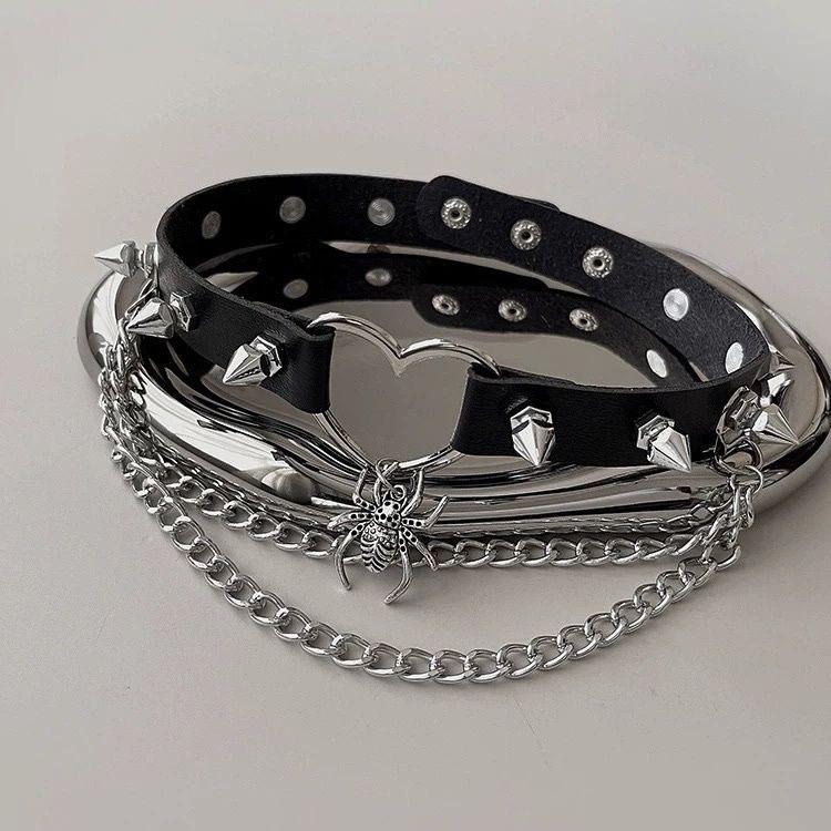 Fashion Black PU Leather Choker Necklace Women's Punk Gothic Spike Rivet Necklace Pendant Collar Jewelry