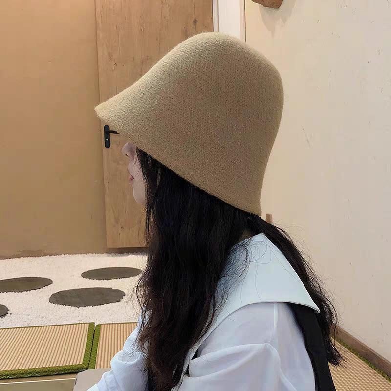 Hat Women's Winter New Bucket Hat Autumn and Winter Plain Face Small Bucket Hat Solid Color Warm Basin Hat Tide