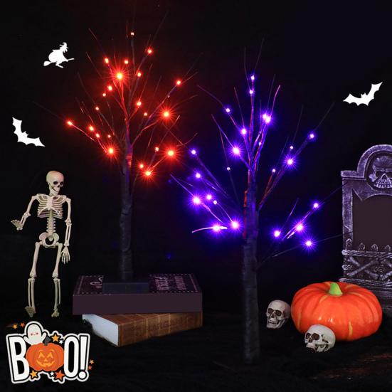 Halloween Decorative Lights Tabletop Artificial Tree Decor Timer Mode Battery Operated Birch Tree Table Centerpiece LED Lamp