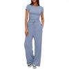 2026 European & American Women's Two-Piece Casual Set: Ruffled Short-Sleeve Top & Wide-Leg Pants