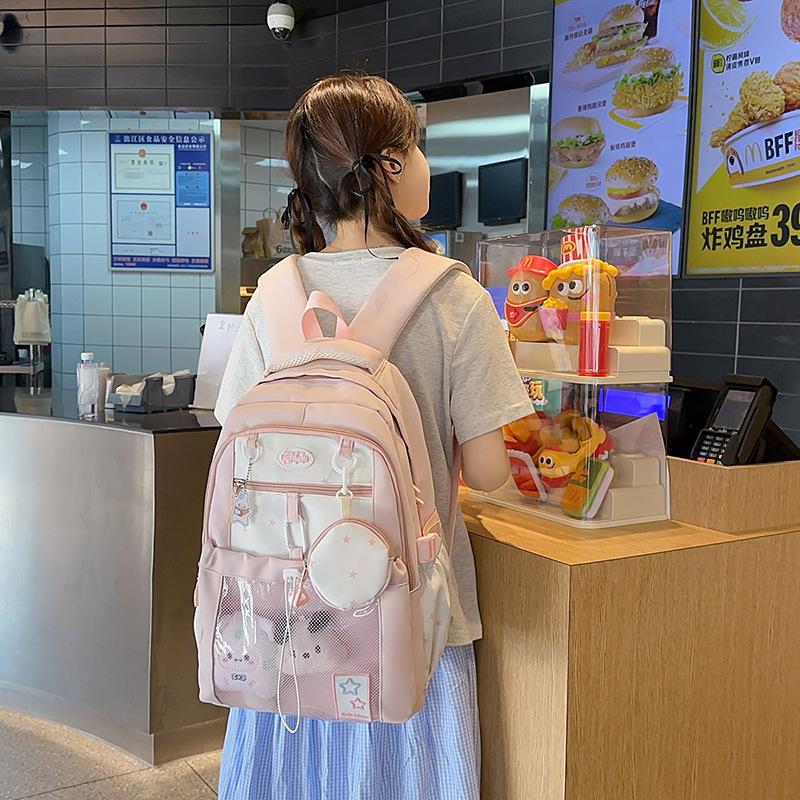 Schoolbag Korean version of the star large-capacity backpack high value junior high school college student schoolbag cute girl transparent pain bag
