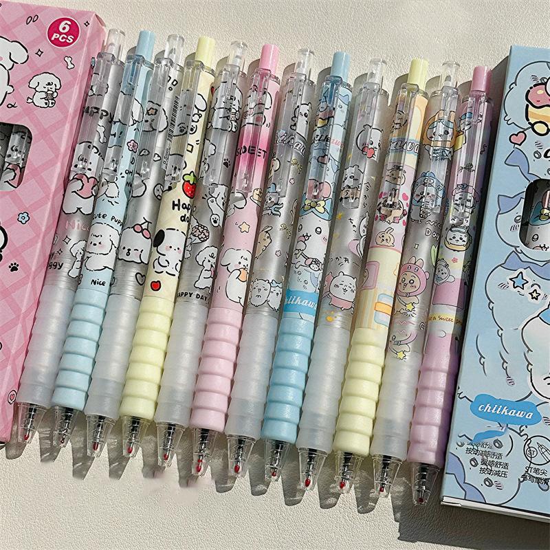 6Pcs/Box Gel Pen Quickly Dry Black Ink Write Smoothly School Supplies Office Accessories Aesthetic Stationery Kawaii Pens
