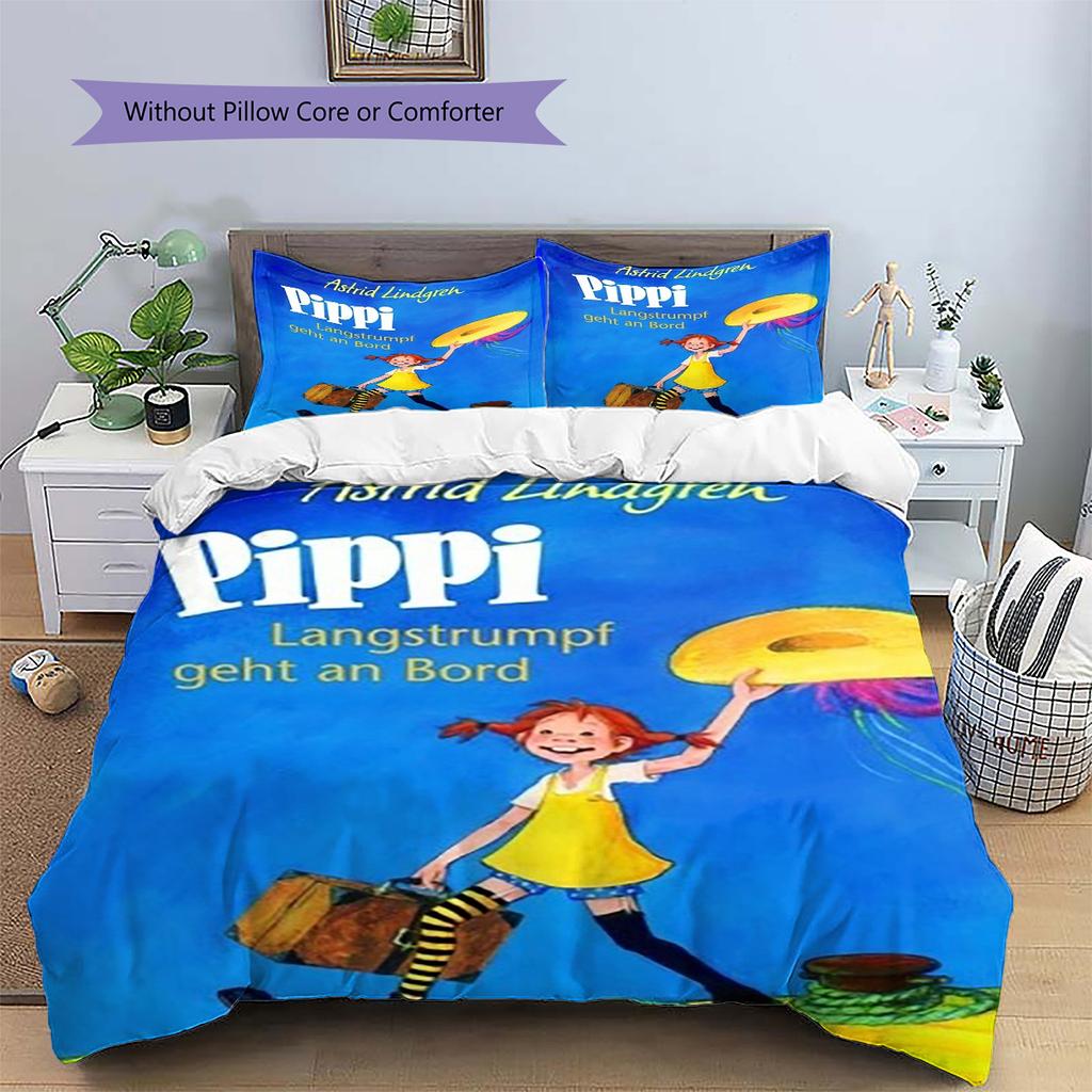 Pippi Longstocking Pattern Bedding,Quilt Set Quilt Cover Pillowcase Home Birthday Gift (1 * Duvet Cover + 2 * Pillowcase, Without Core)