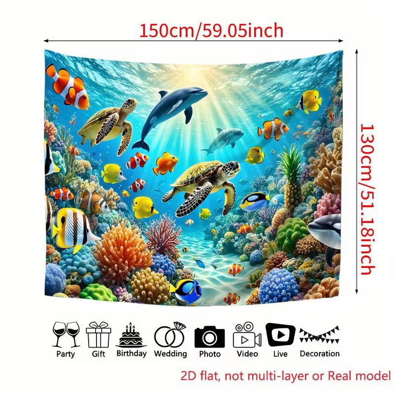 2D Ocean Animals Backdrop Underwater World Dolphin Turtle Fish Kids Birthday Party Banner