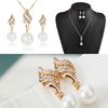 Women Wedding Rhinestone Faux Pearl Spiral Pendant Necklace Earrings Jewelry Set