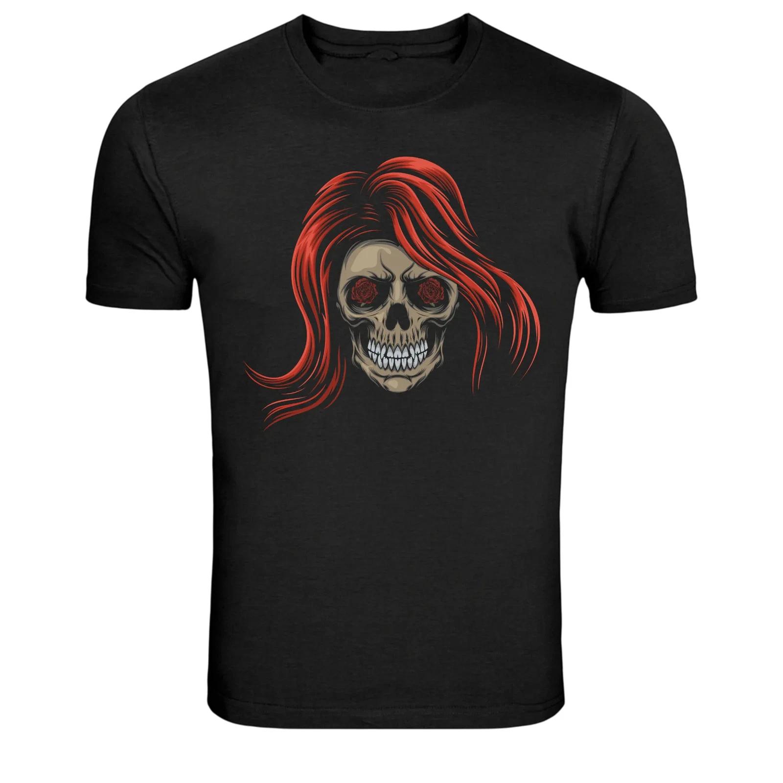 Skull Woman Red Hair Gothic Graphic T-Shirt 2XL