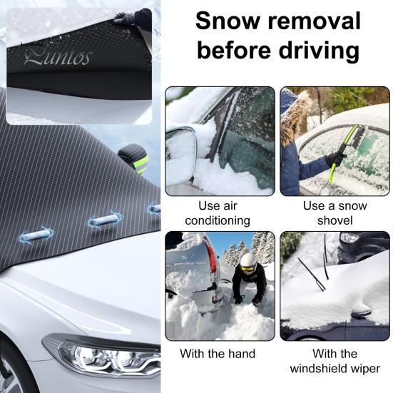 Snow Protector Universal Car Windshield Cover Thick Anti-Frost Sun Shade with Easy Install Shield Magnets & Reflective Strips All Season Protection