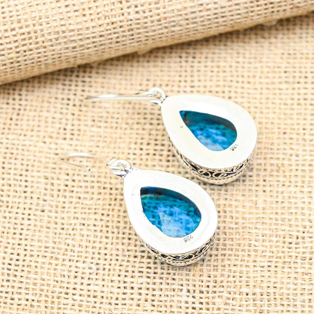 Attractive Blue Topaz Gemstone Handmade 925 Solid Sterling Silver Jewelry Earrings For Women