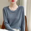 Rundhalspullover für Damen, Herbst und Winter, schmales, dünnes, langärmeliges Strickhemd