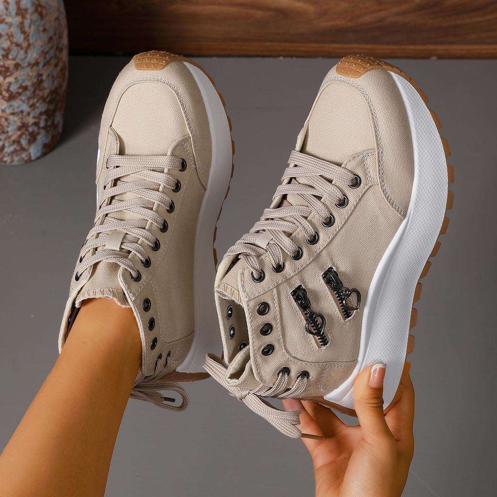 Women Plus Sizes Sneakers Lace Up Sexy Sneakers Thick Sole Girls Students Ankle Canvas Boots High Top Denim Canvas Shoes Female