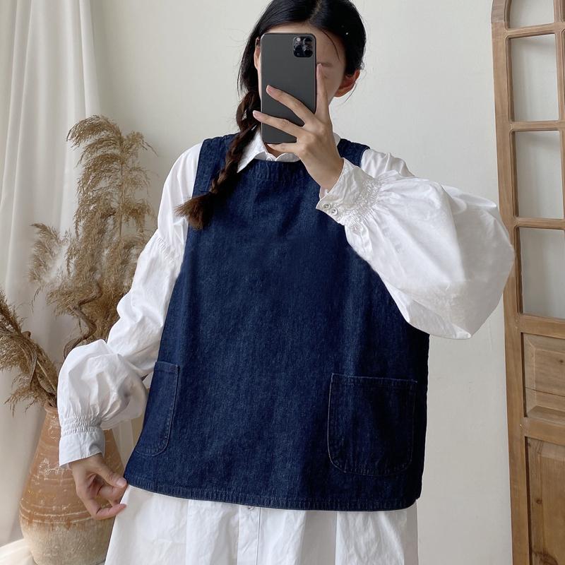 Johnature Ärmellose All-Match-Westen Sommer Casual Einfache lose Taschen O-Ausschnitt Damen Tops