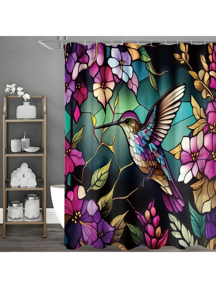 

Hummingbird Floral Shower Curtain, Bathroom Decorative Shower Curtain, Waterproof Shower Curtain With Hooks W60H190(CM)-1 Pcs