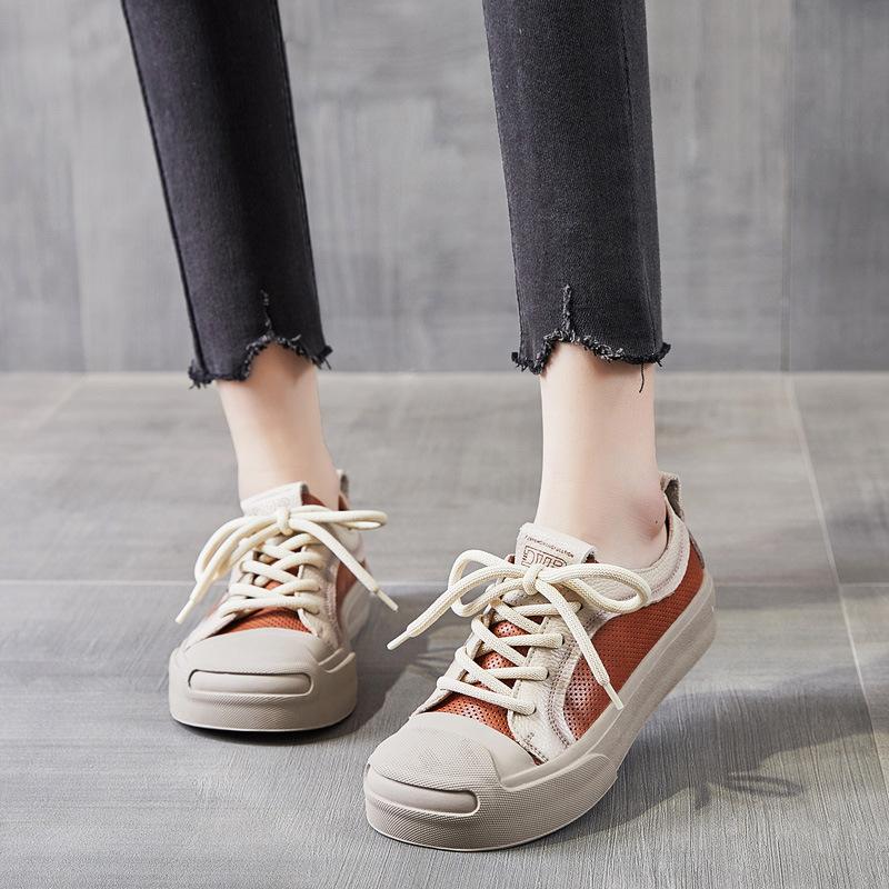 Mode 3,5 cm Kuh Echtes Leder Hohe Marke Atmungsaktiv Bequem Vulkanisiert Plateau Flach Damen Frühling Sommer Vulkanisierte Schuhe