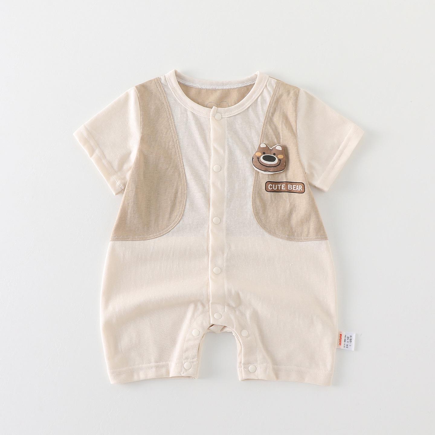 

Newborn Boys Short-Sleeve Summer Romper - Breathable & Stylish Jumpsuit for Outdoor Use 80 cm коричневый