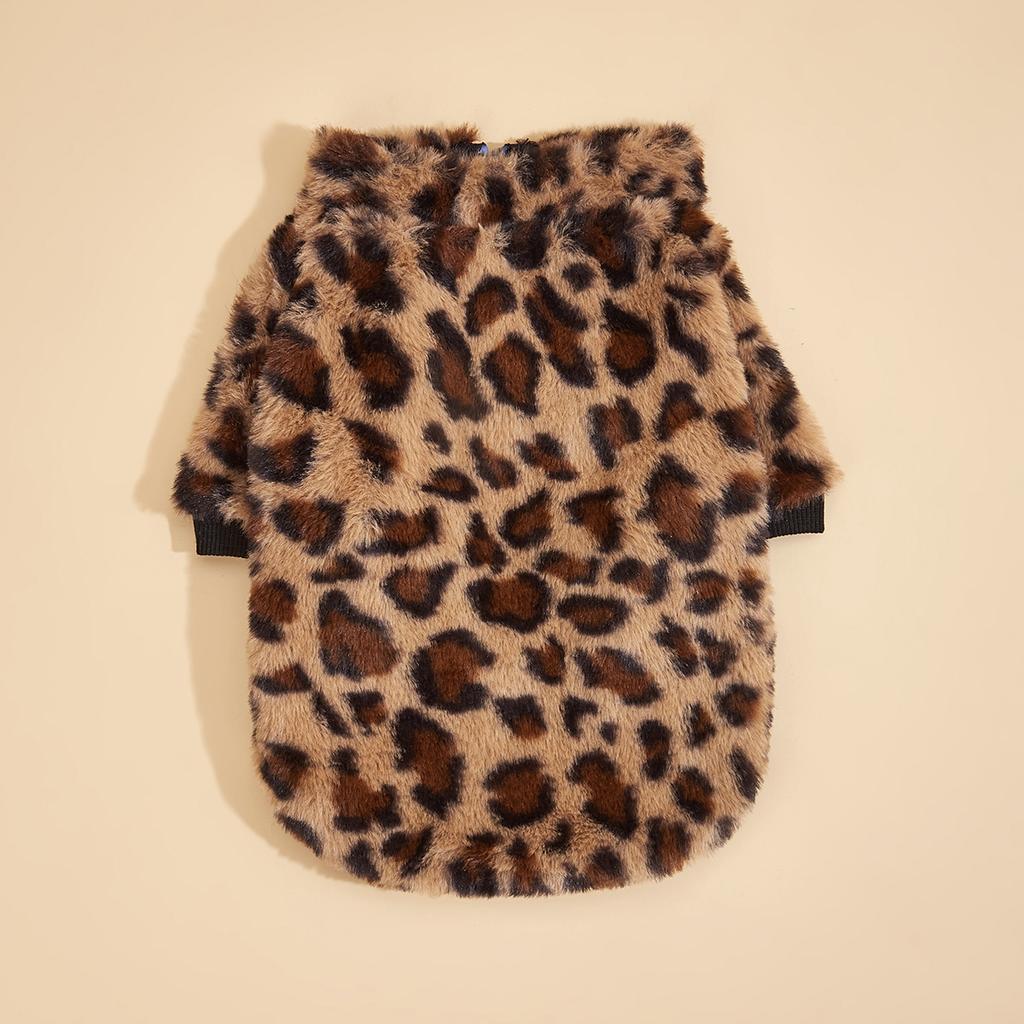 Haustierkleidung für Hund Katze Welpe Tanktop Bunt Leopard Fuzzy Mantel Sweatshirt Hundeoutfits für Kleine Mittelgroße Hunde für Herbst Winter