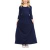 Girls Solid Color Round Neck Long Sleeved Dresses Large Hem Child Long Section Long Dress