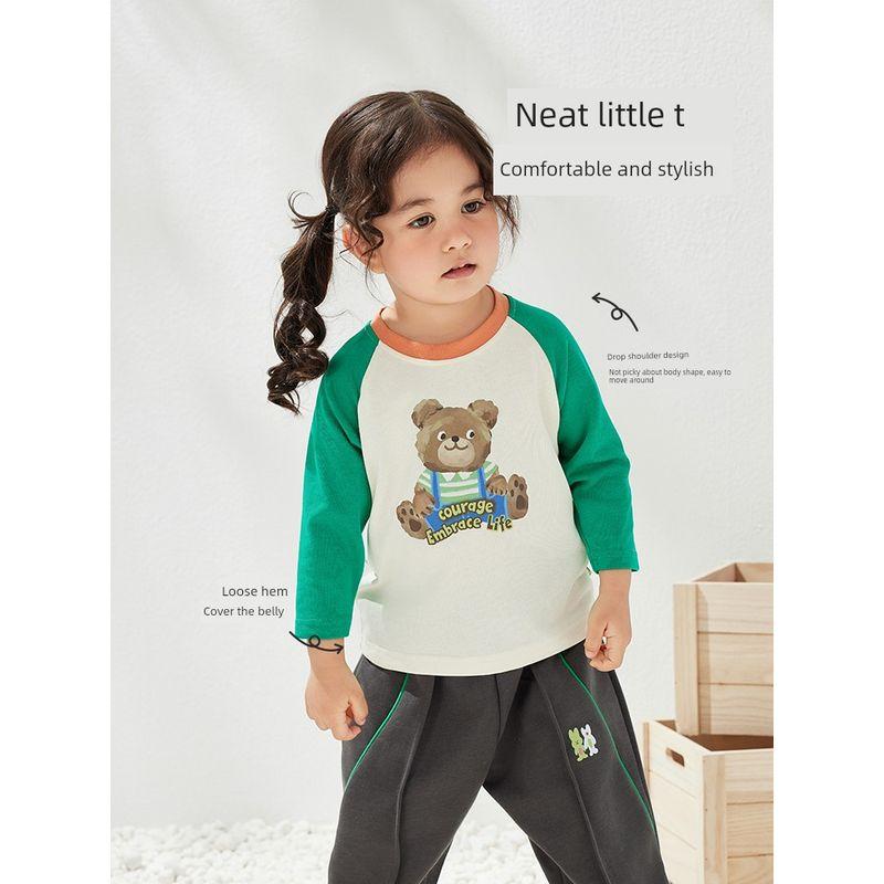 Wilberu Boys and Girls Base Layer T-Shirt Long Sleeve 2024 New Color-Blocked Cartoon Toddler Tops