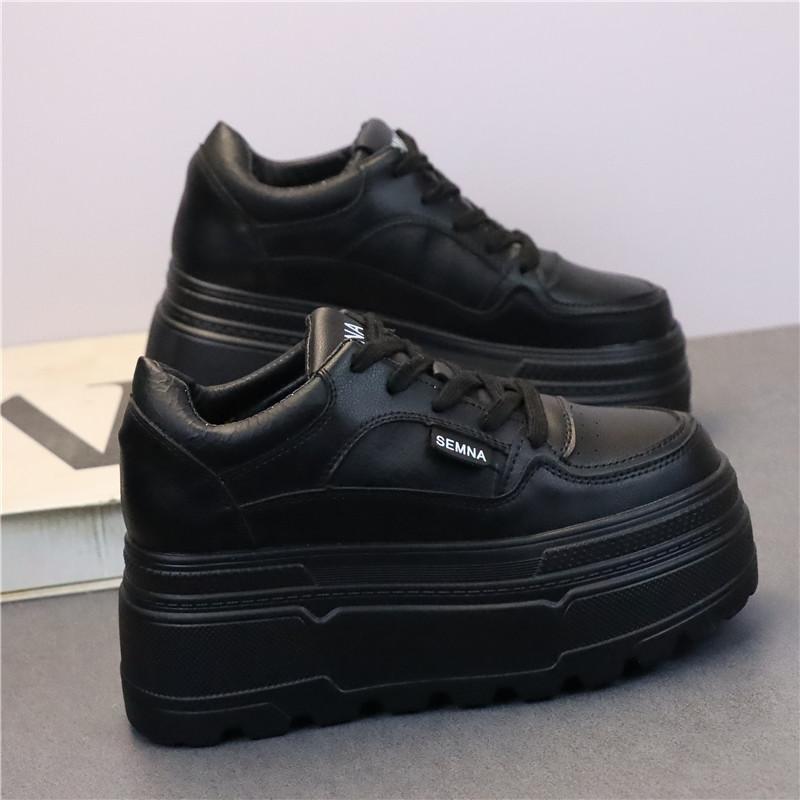 Fashion 8CM Leather Mesh Platform Shoes Wedge Sneakers for Women Hidden Heel Increased Shoes Spring Autumn Sneakers Female