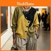 Vintage Geometric Knit Cardigan With Round Neck For Autumn Winter Casual Wear