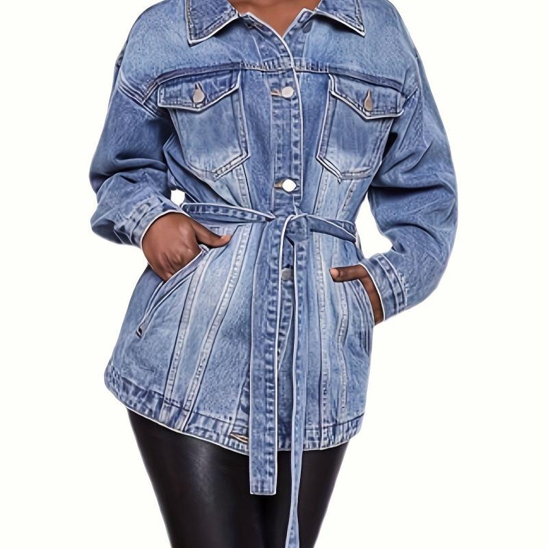 Женская стильная европейская и американская джинсовая куртка с эффектом стирки 2026 Extra Large