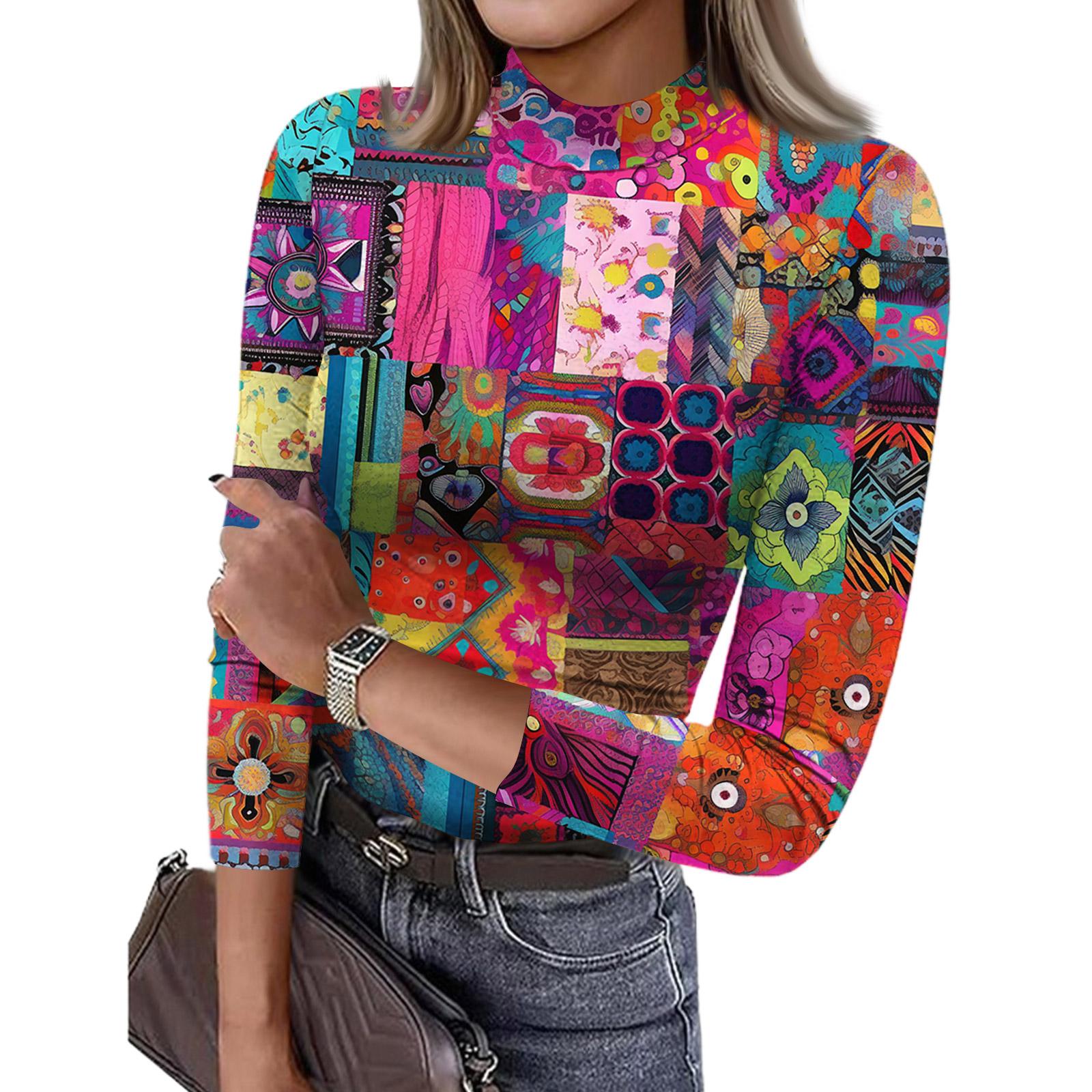 

Women s Slim Bottom T,shirt Fashion Casual Printing Round Neck Pullover 3/4 Sleeve Top M