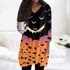 Womens Tops V-neck 3/4 Sleeve Blouses Casual Mid-length Shirts Fashion Halloween Print Tunic Tops With Pockets