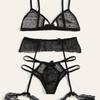 Sexy Women Lingerie Set Polka Dot Mesh Bra Thongs Garters Transparent Lace Underwear Exotic Sex Costume