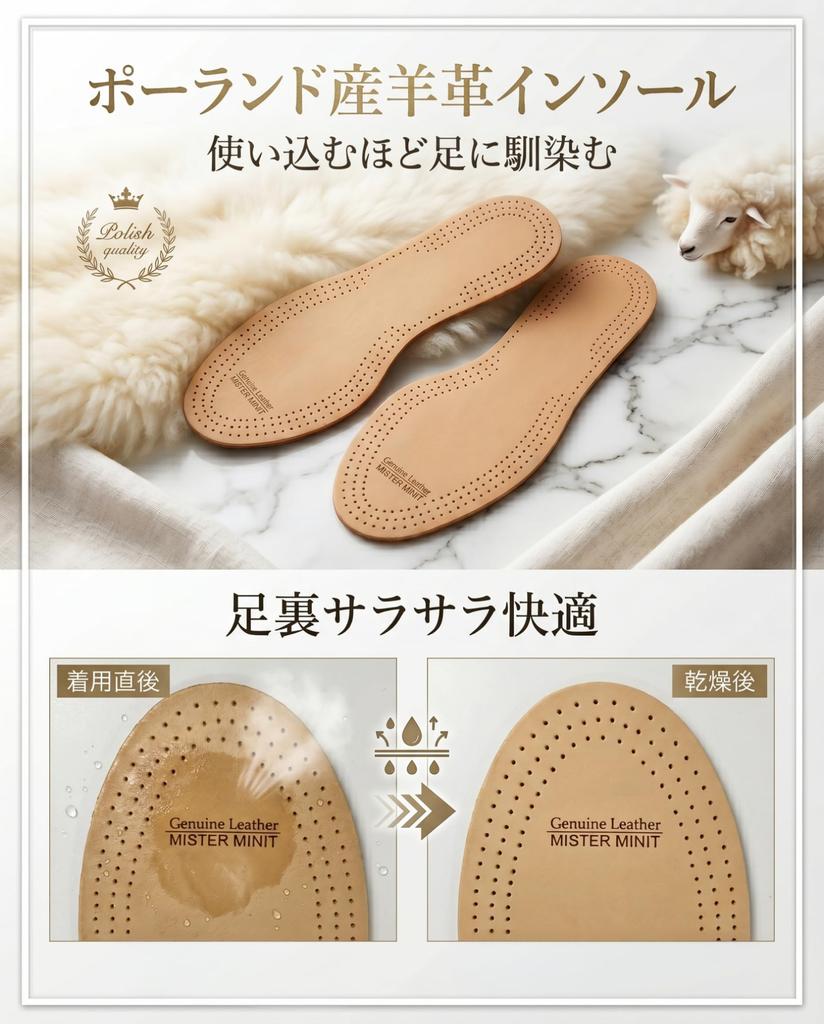 MISTER MINIT Sheep Leather Insoles, Basic, Sizes 27.5-28.0cm, Natural Leather Insoles, Thin, Vegetable-Tanned Leather, Size Adjustable, Breathable, De