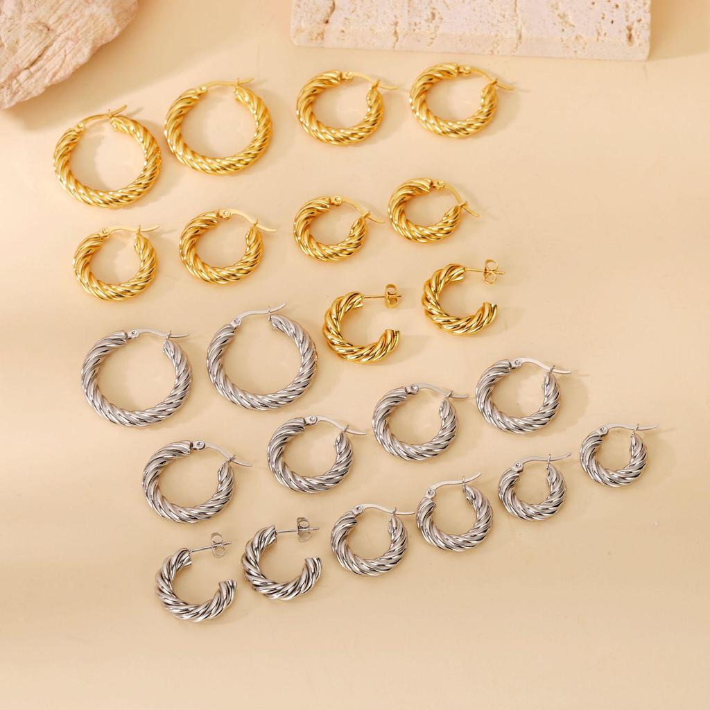 2025 New Style Twisted Titanium Circle Earrings for Women - Low MOQ, Mixed Batch, Dropshipping, Sample Orders Available