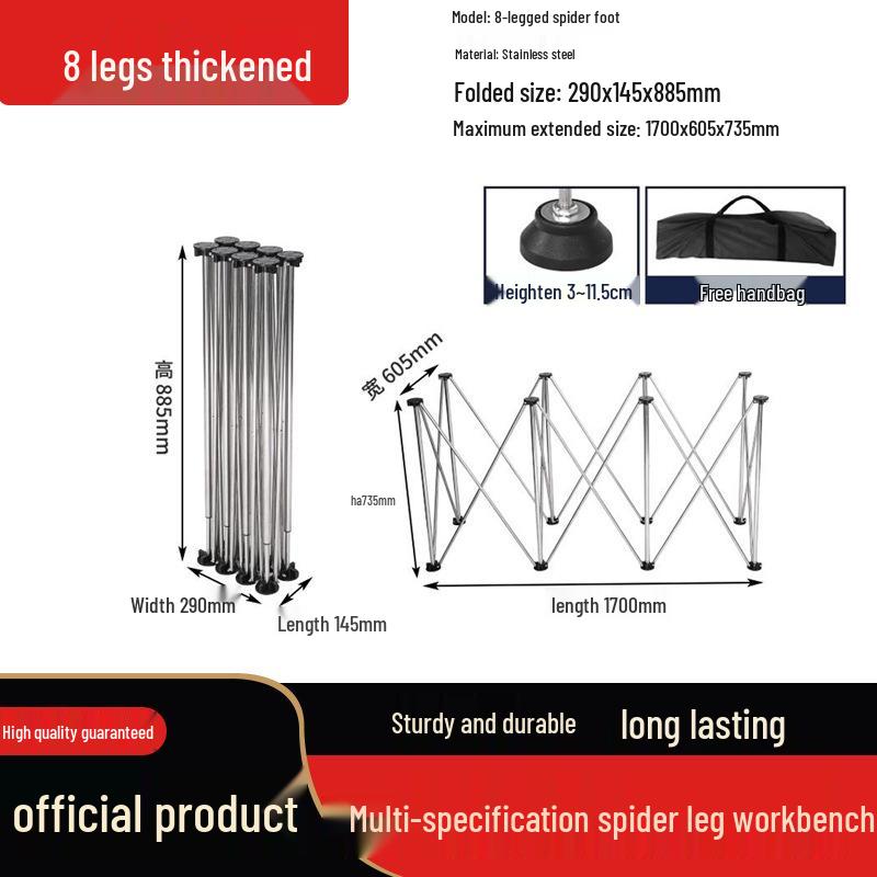 Spider Leg Foldable Multifunctional Woodworking Table with Stainless Steel Stand