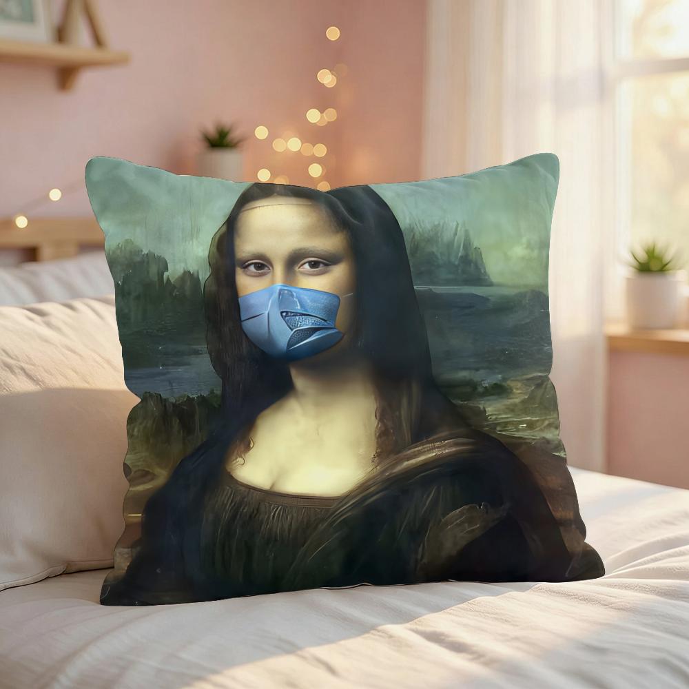Mona Lisa Funny Abstract Cushion Cover Silky Short Plush Invisible Zipper Dustproof Sofa Pillow Case For Home Decor 30x30cm
