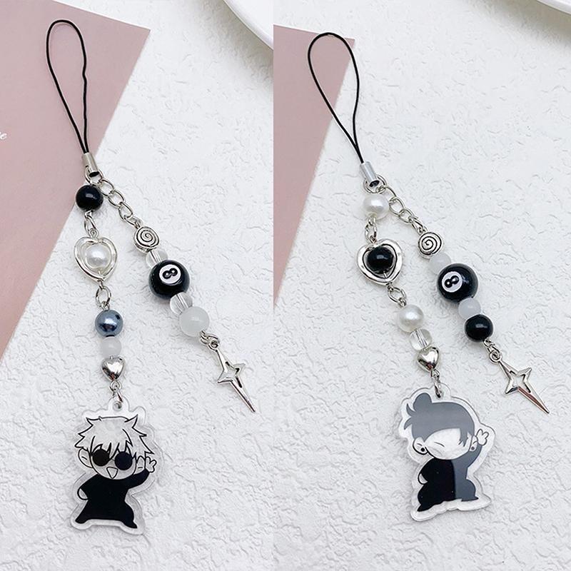 Creative Anime Gojo Geto Phone Lanyard Y2K Black Beaded Cross Phone Chain  Mobile Phone Charm For Fan Gifts